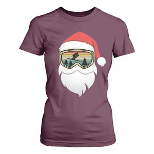 Funny Ski Christmas Winter Sport Skiing Santa Hat T Shirt For Women TS11 Maroon Print Your Wear
