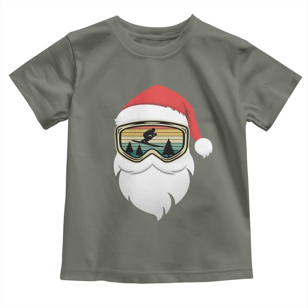 Funny Ski Christmas Winter Sport Skiing Santa Hat Toddler T Shirt TS11 Military Green Print Your Wear