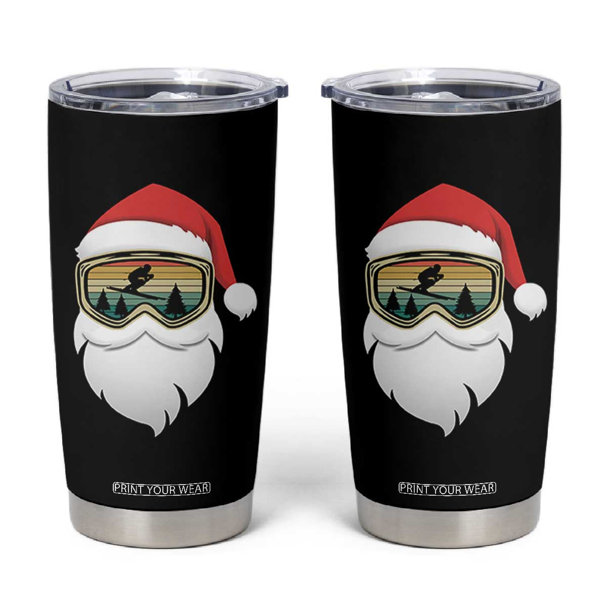 Funny Ski Christmas Winter Sport Skiing Santa Hat Tumbler Cup TS11 Black Print Your Wear