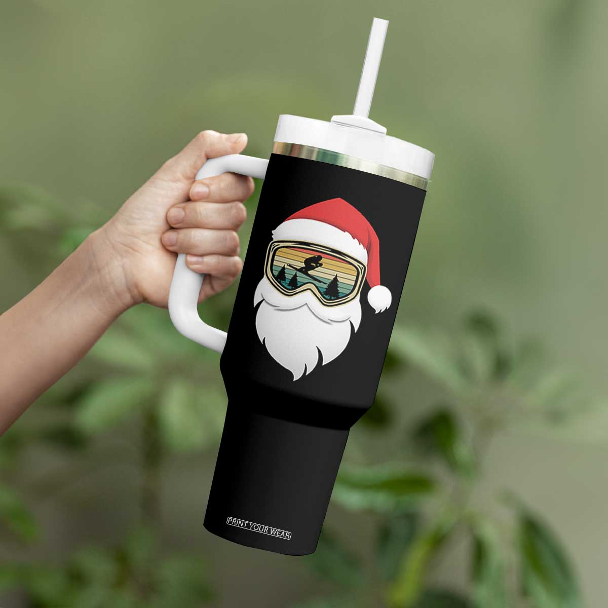 Funny Ski Christmas Winter Sport Skiing Santa Hat Tumbler With Handle TS11 Print Your Wear