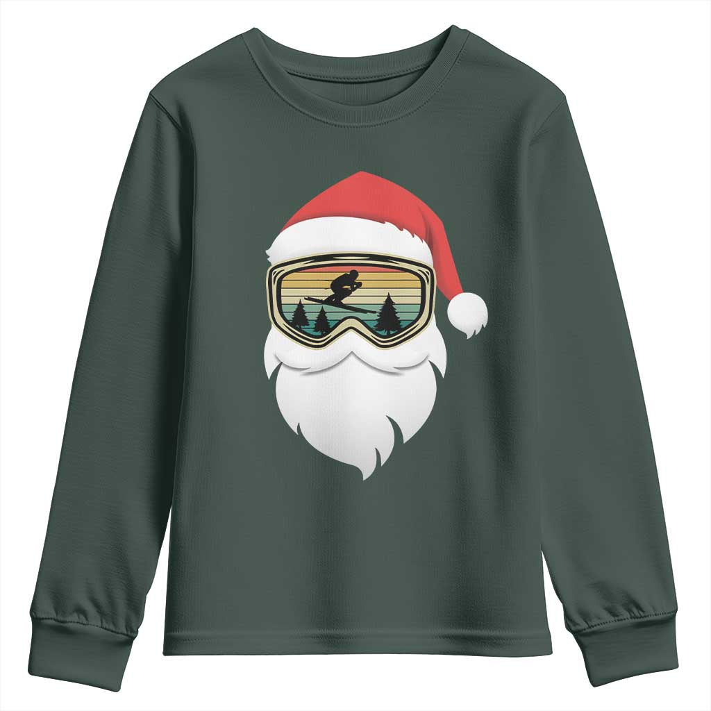 Funny Ski Christmas Winter Sport Skiing Santa Hat Youth Sweatshirt TS11 Dark Forest Green Print Your Wear