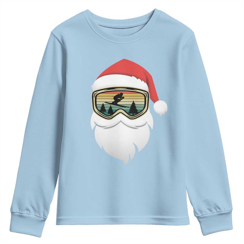 Funny Ski Christmas Winter Sport Skiing Santa Hat Youth Sweatshirt TS11 Light Blue Print Your Wear
