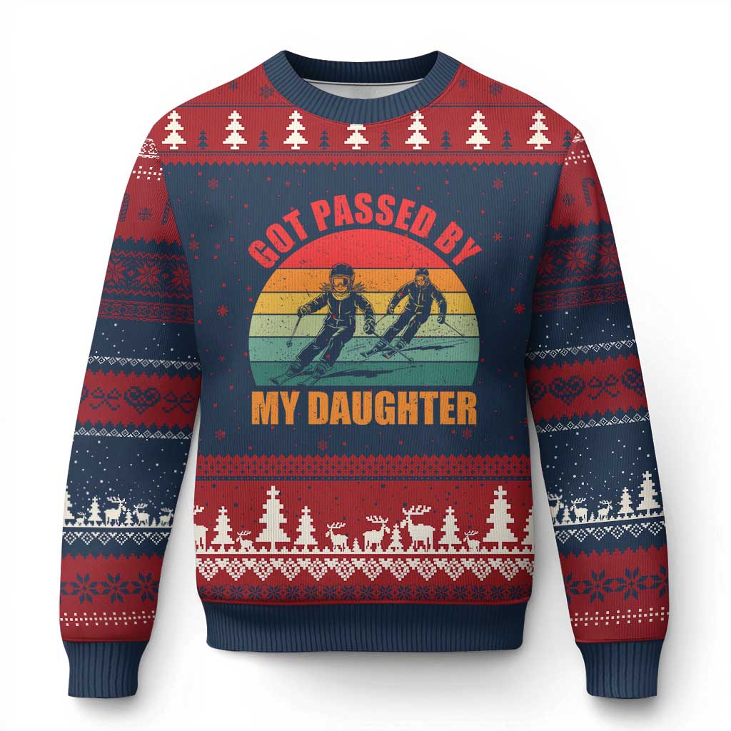 Funny Skiing Ski Dad Ugly Christmas Sweater Got Passed By My Daughter Retro Vintage TS11 Navy Red Print Your Wear
