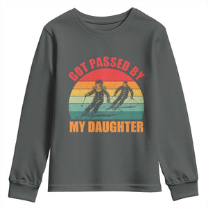 Funny Skiing Ski Dad Youth Sweatshirt Got Passed By My Daughter Retro Vintage TS11 Dark Heather Print Your Wear