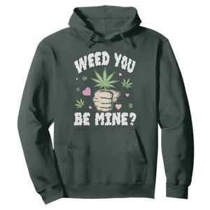 Funny Valentine's Day Weed You Be Mine Hoodie Cannabis Marijuana Hearts TS11 Dark Forest Green Print Your Wear