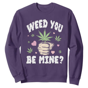 Funny Valentine's Day Weed You Be Mine Sweatshirt Cannabis Marijuana Hearts TS11 Purple Print Your Wear