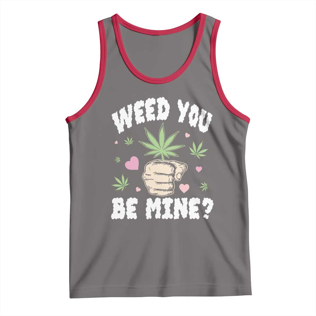 Funny Valentine's Day Weed You Be Mine Tank Top Cannabis Marijuana Hearts TS11 Deep Heather Red Print Your Wear