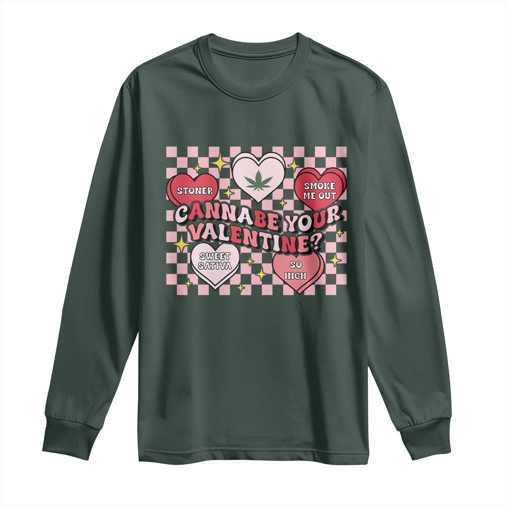 Funny Valentine's Day Weed Cannabis Marijuana Long Sleeve Shirt Cannabe Your Valentine Heart TS11 Dark Forest Green Print Your Wear