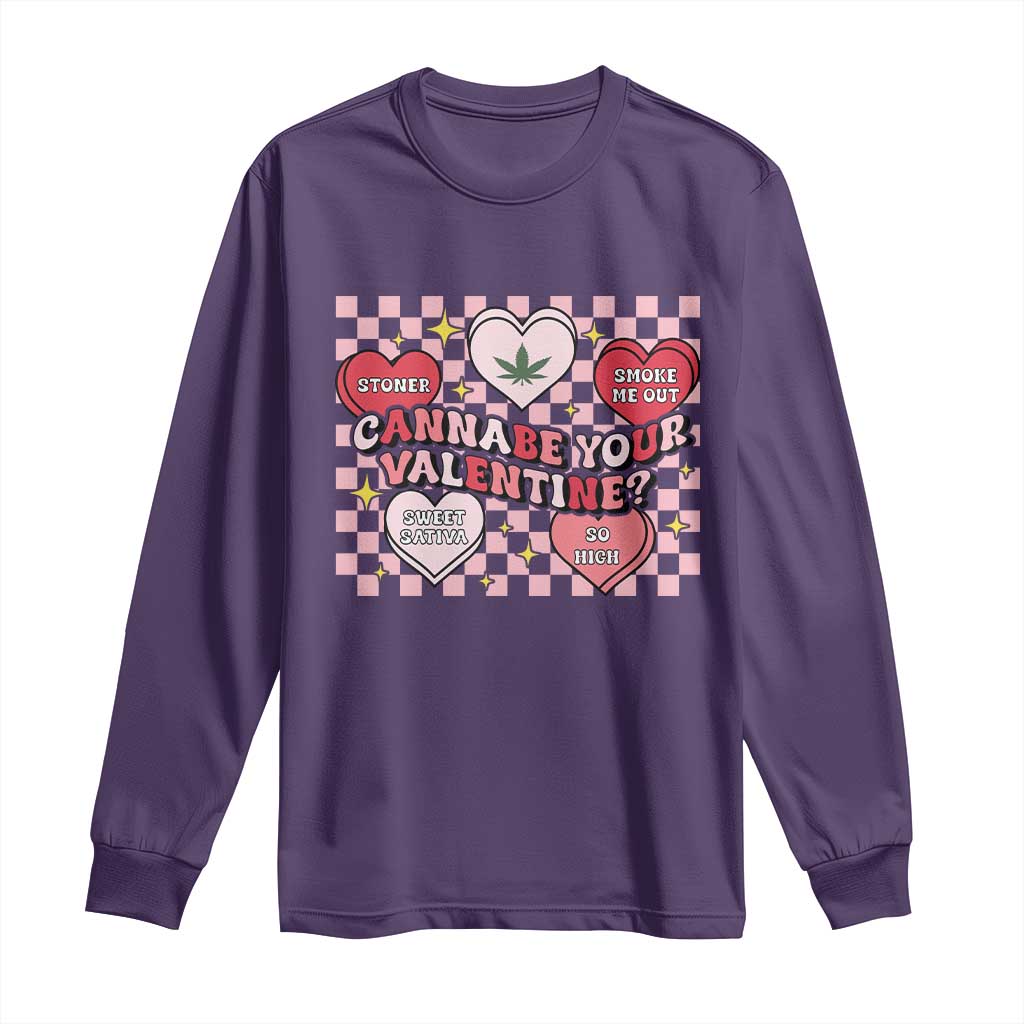 Funny Valentine's Day Weed Cannabis Marijuana Long Sleeve Shirt Cannabe Your Valentine Heart TS11 Purple Print Your Wear