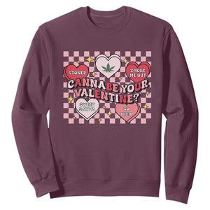Funny Valentine's Day Weed Cannabis Marijuana Sweatshirt Cannabe Your Valentine Heart TS11 Maroon Print Your Wear