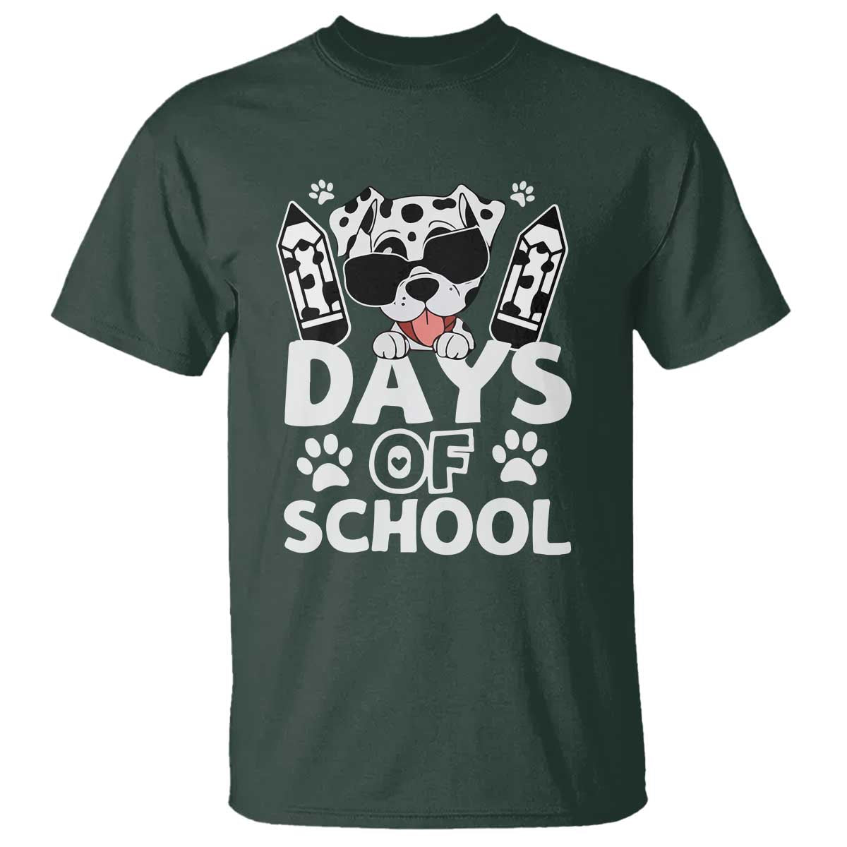 Funny 101 Days Of School Dalmatian Dog T Shirt 100th Day Of School TS11 Dark Forest Green Print Your Wear