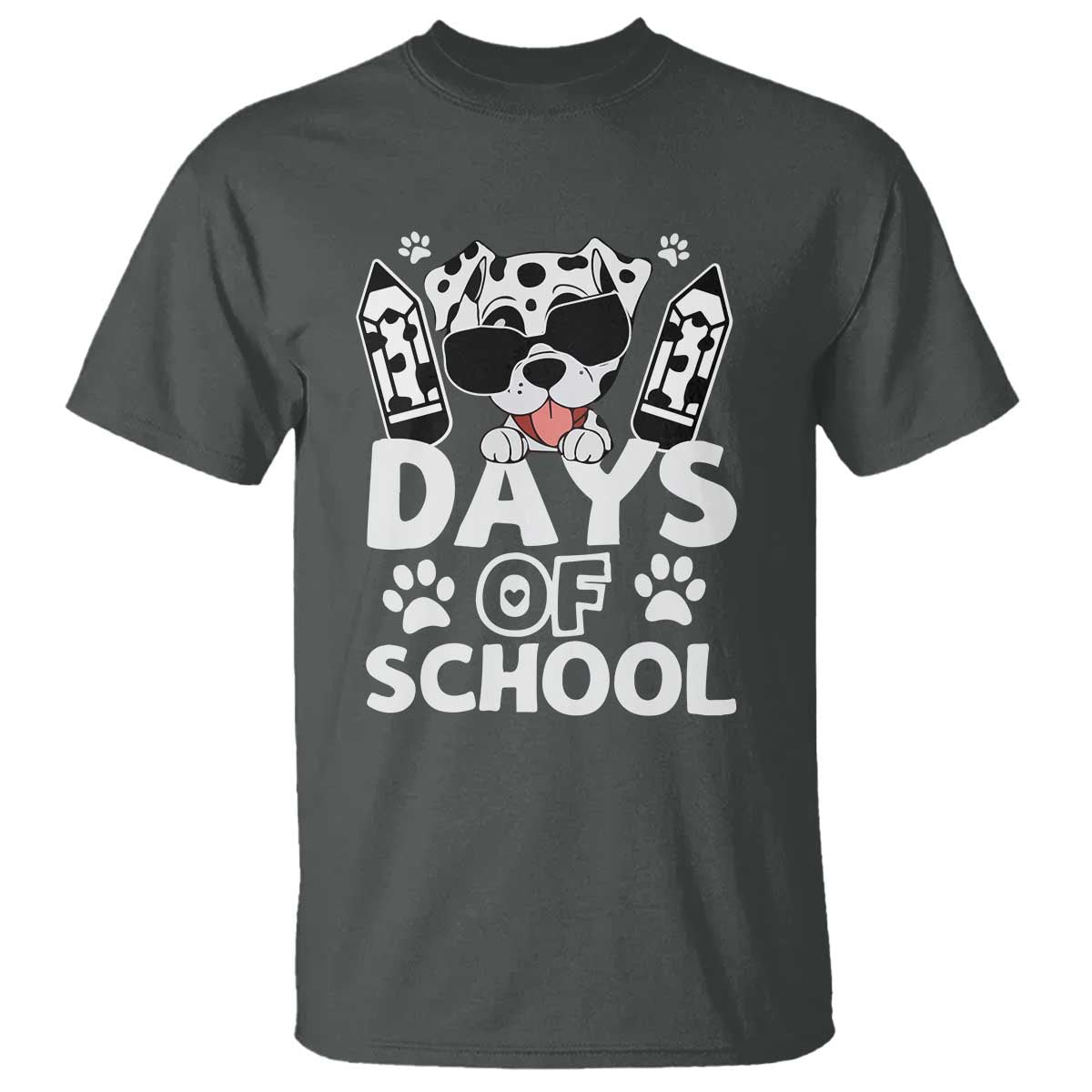Funny 101 Days Of School Dalmatian Dog T Shirt 100th Day Of School TS11 Dark Heather Print Your Wear