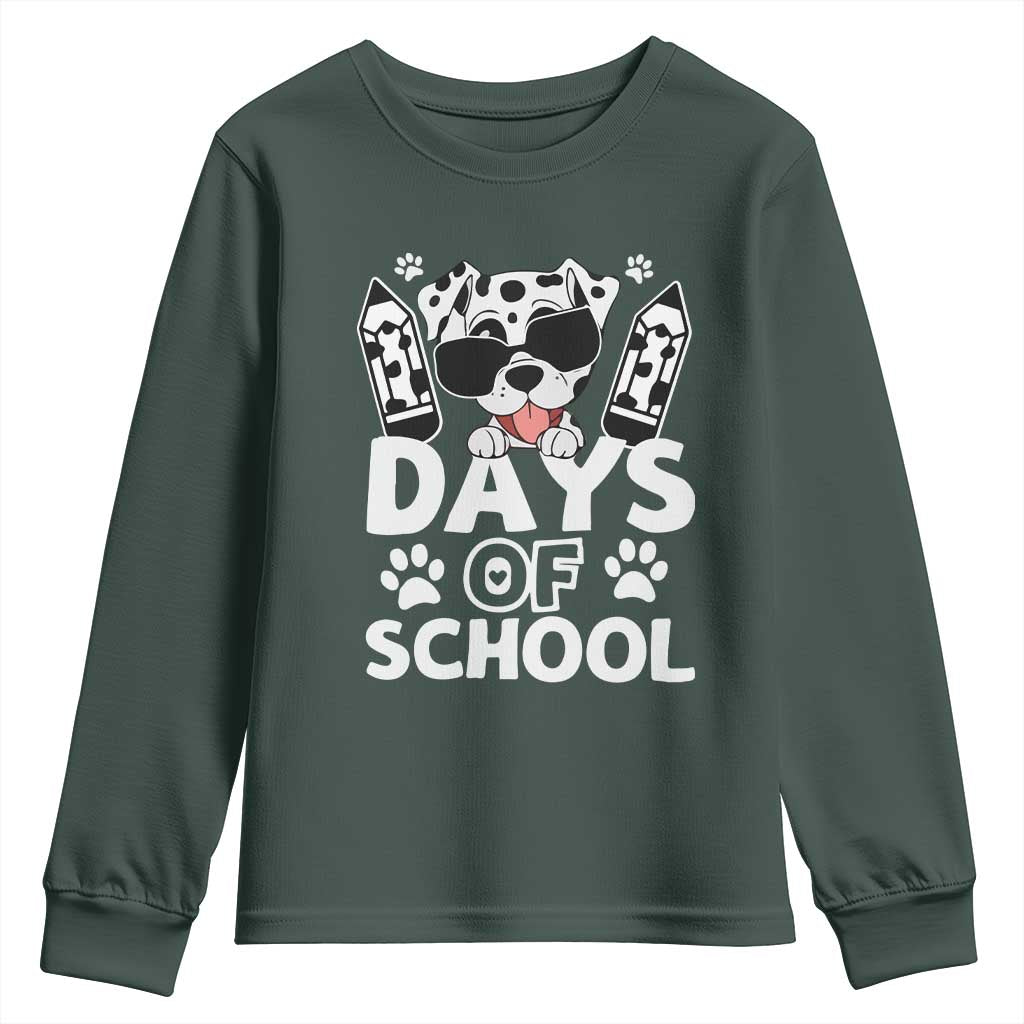 Funny 101 Days Of School Dalmatian Dog Youth Sweatshirt 100th Day Of School TS11 Dark Forest Green Print Your Wear