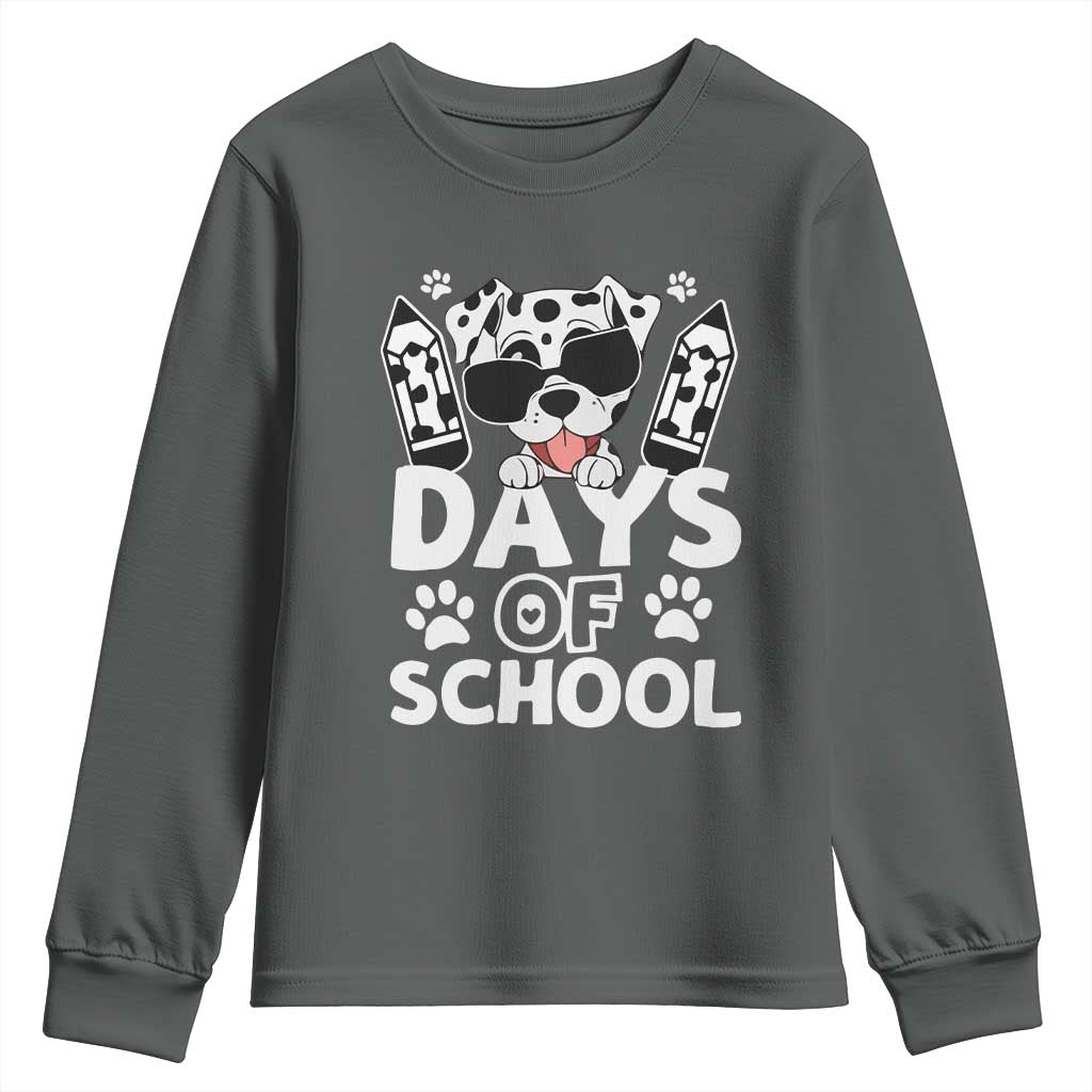 Funny 101 Days Of School Dalmatian Dog Youth Sweatshirt 100th Day Of School TS11 Dark Heather Print Your Wear