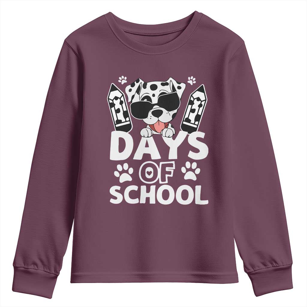 Funny 101 Days Of School Dalmatian Dog Youth Sweatshirt 100th Day Of School TS11 Maroon Print Your Wear