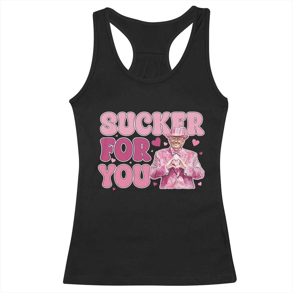 Funny Pink Trump Valentine's Day Sucker For You Racerback Tank Top Hearts TS11 Black Print Your Wear