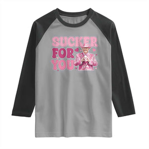 Funny Pink Trump Valentine's Day Sucker For You Raglan Shirt Hearts TS11 Sport Gray Black Print Your Wear