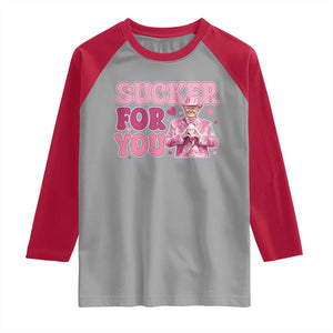 Funny Pink Trump Valentine's Day Sucker For You Raglan Shirt Hearts TS11 Sport Gray Red Print Your Wear