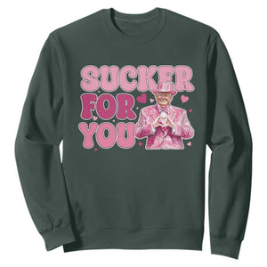 Funny Pink Trump Valentine's Day Sucker For You Sweatshirt Hearts TS11 Dark Forest Green Print Your Wear