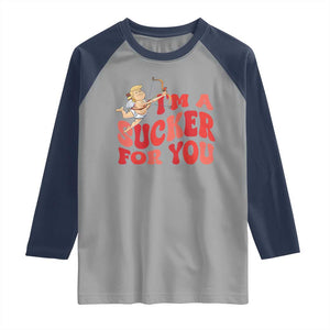 Funny Cupid Trump Valentine's Day I'm A Sucker For You Raglan Shirt TS11 Sport Gray Navy Print Your Wear