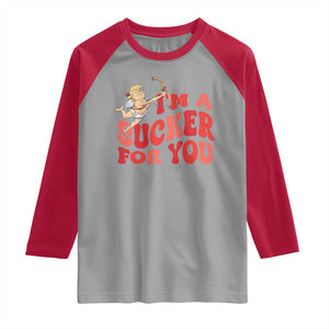 Funny Cupid Trump Valentine's Day I'm A Sucker For You Raglan Shirt TS11 Sport Gray Red Print Your Wear