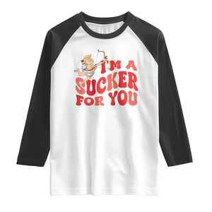 Funny Cupid Trump Valentine's Day I'm A Sucker For You Raglan Shirt TS11 White Black Print Your Wear