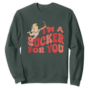 Funny Cupid Trump Valentine's Day I'm A Sucker For You Sweatshirt TS11 Dark Forest Green Print Your Wear
