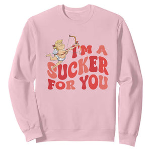 Funny Cupid Trump Valentine's Day I'm A Sucker For You Sweatshirt TS11 Light Pink Print Your Wear