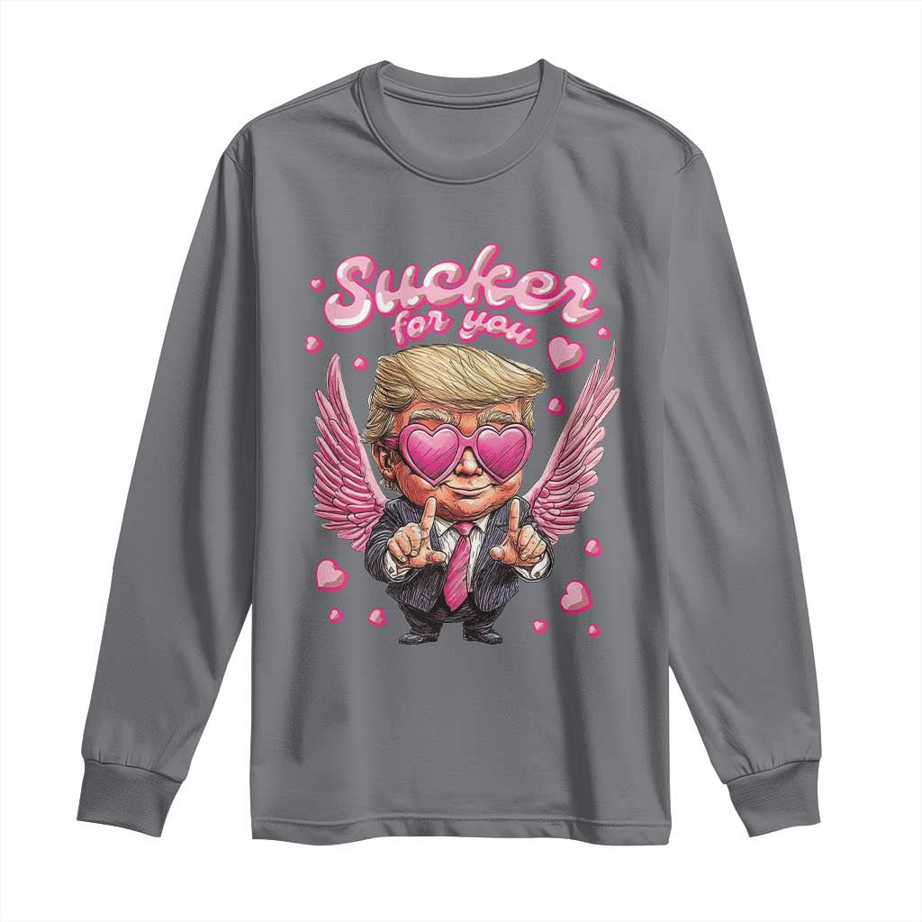 Funny Cupid Trump Valentine's Day Long Sleeve Shirt Sucker For You Cupid Hearts TS11 Charcoal Print Your Wear