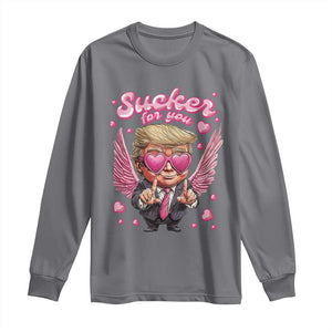 Funny Cupid Trump Valentine's Day Long Sleeve Shirt Sucker For You Cupid Hearts TS11 Charcoal Print Your Wear