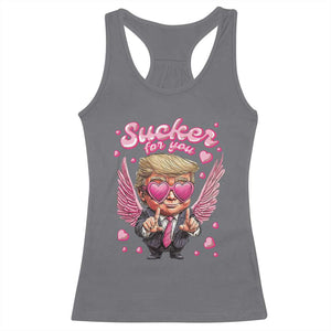 Funny Cupid Trump Valentine's Day Racerback Tank Top Sucker For You Cupid Hearts TS11 Charcoal Print Your Wear