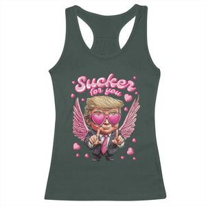 Funny Cupid Trump Valentine's Day Racerback Tank Top Sucker For You Cupid Hearts TS11 Dark Forest Green Print Your Wear