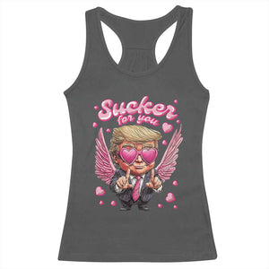 Funny Cupid Trump Valentine's Day Racerback Tank Top Sucker For You Cupid Hearts TS11 Dark Heather Print Your Wear