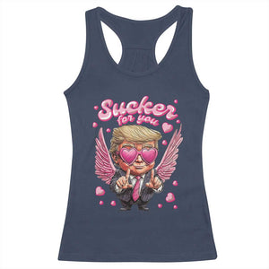 Funny Cupid Trump Valentine's Day Racerback Tank Top Sucker For You Cupid Hearts TS11 Navy Print Your Wear