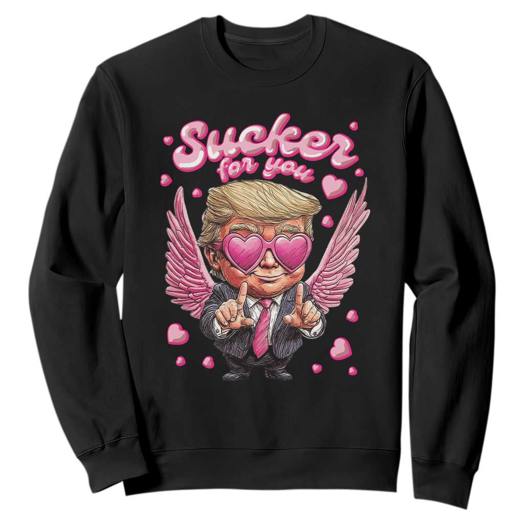 Funny Cupid Trump Valentine's Day Sweatshirt Sucker For You Cupid Hearts TS11 Black Print Your Wear