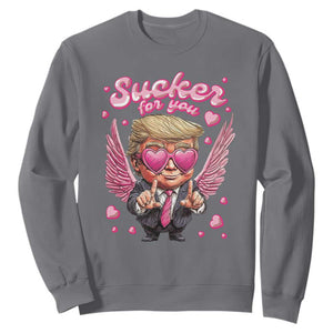 Funny Cupid Trump Valentine's Day Sweatshirt Sucker For You Cupid Hearts TS11 Charcoal Print Your Wear