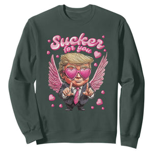 Funny Cupid Trump Valentine's Day Sweatshirt Sucker For You Cupid Hearts TS11 Dark Forest Green Print Your Wear