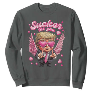 Funny Cupid Trump Valentine's Day Sweatshirt Sucker For You Cupid Hearts TS11 Dark Heather Print Your Wear