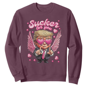 Funny Cupid Trump Valentine's Day Sweatshirt Sucker For You Cupid Hearts TS11 Maroon Print Your Wear