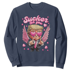 Funny Cupid Trump Valentine's Day Sweatshirt Sucker For You Cupid Hearts TS11 Navy Print Your Wear