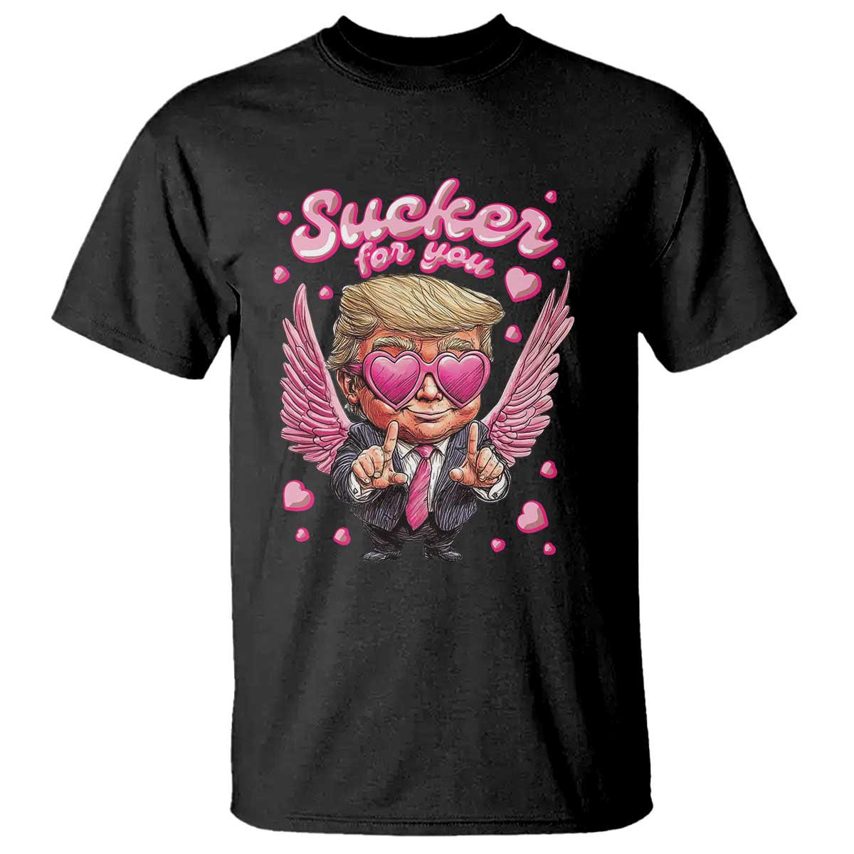 Funny Cupid Trump Valentine's Day T Shirt Sucker For You Cupid Hearts TS11 Black Print Your Wear