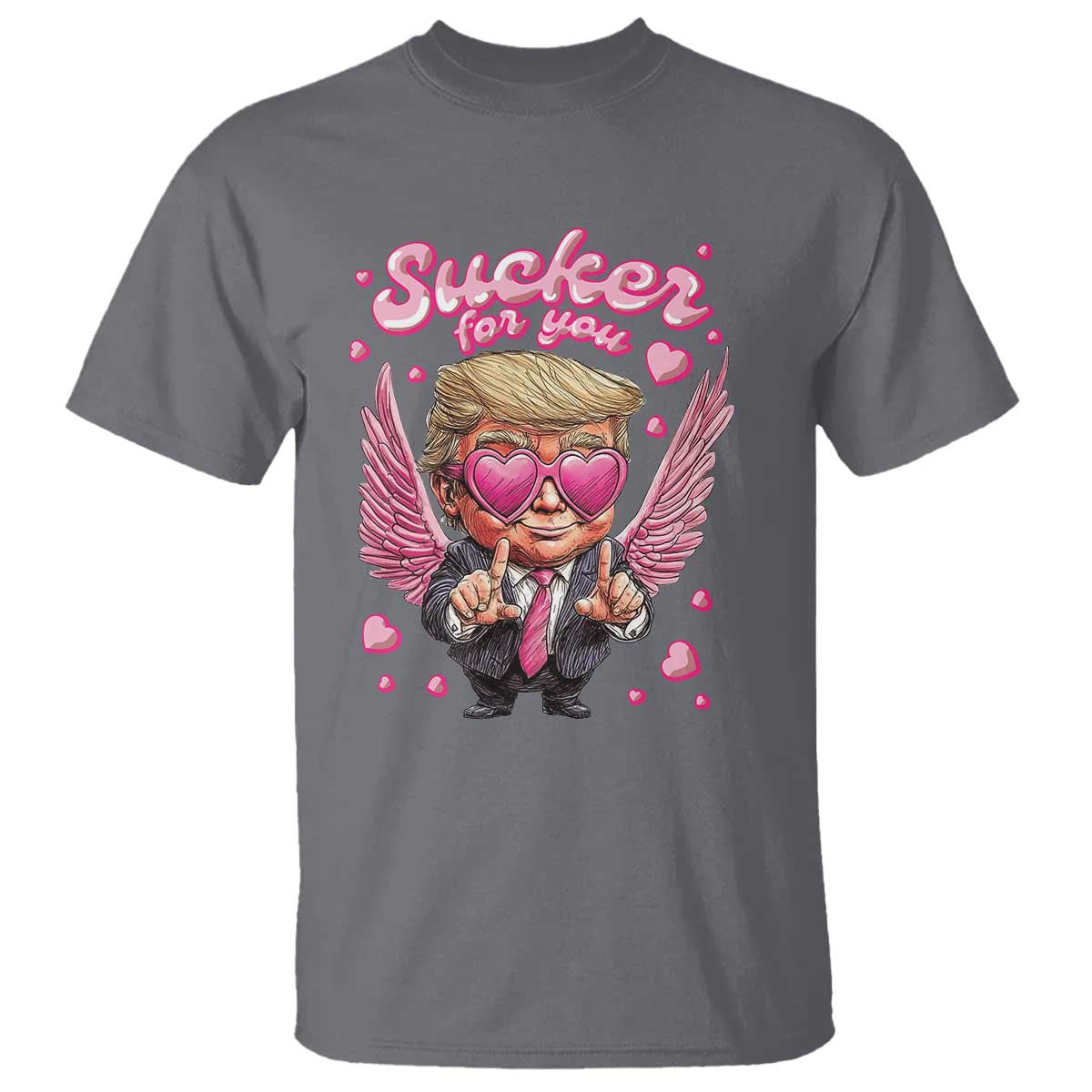 Funny Cupid Trump Valentine's Day T Shirt Sucker For You Cupid Hearts TS11 Charcoal Print Your Wear