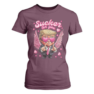Funny Cupid Trump Valentine's Day T Shirt For Women Sucker For You Cupid Hearts TS11 Maroon Print Your Wear
