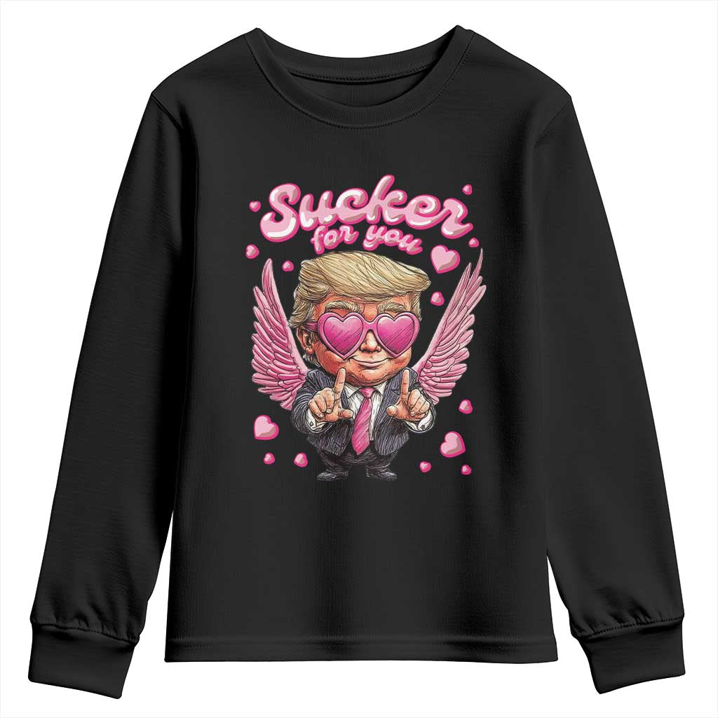 Funny Cupid Trump Valentine's Day Youth Sweatshirt Sucker For You Cupid Hearts TS11 Black Print Your Wear