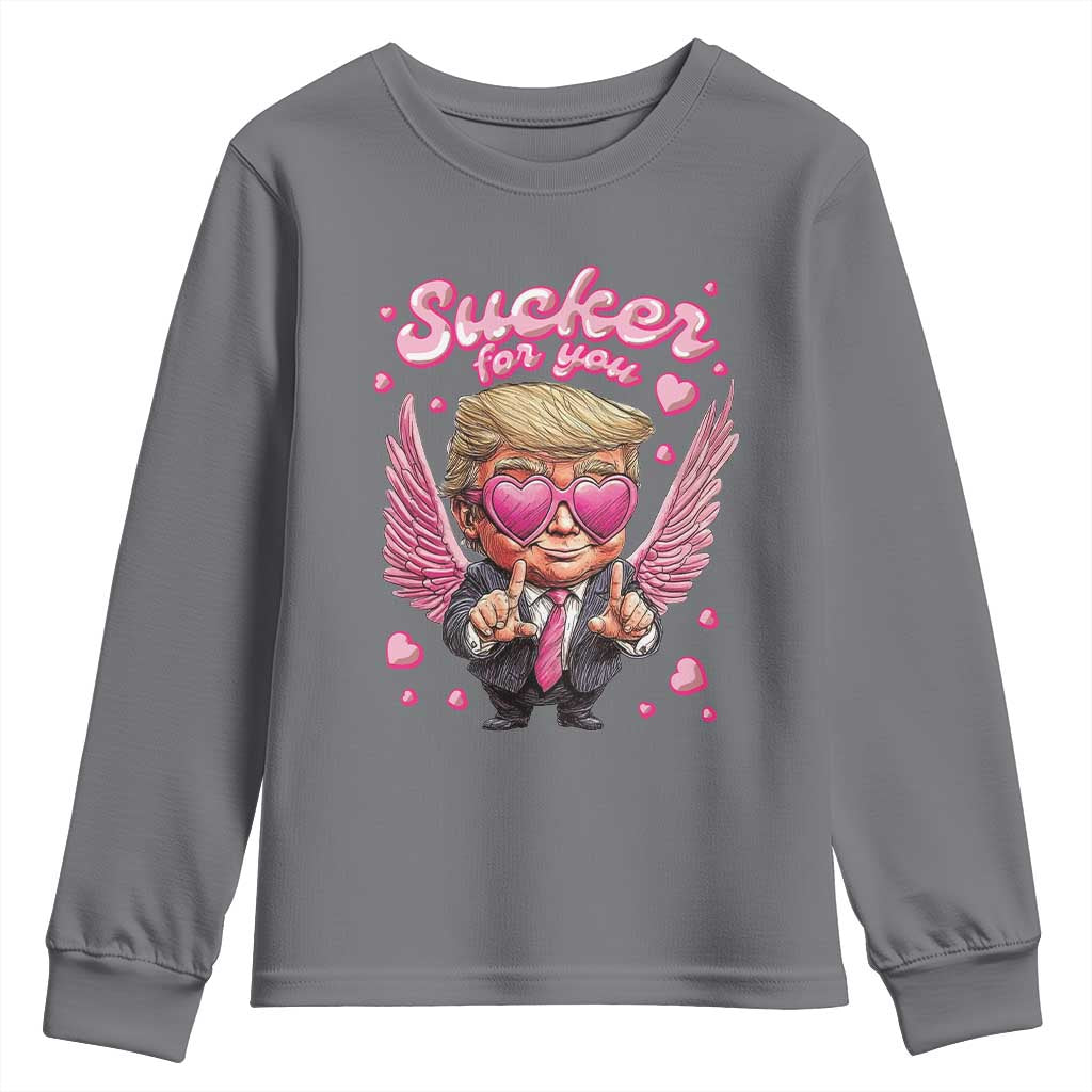 Funny Cupid Trump Valentine's Day Youth Sweatshirt Sucker For You Cupid Hearts TS11 Charcoal Print Your Wear