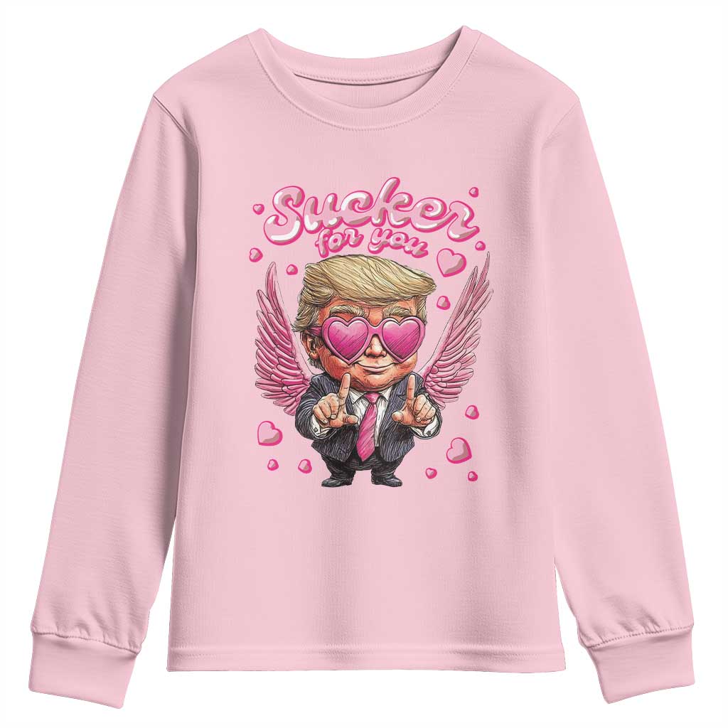 Funny Cupid Trump Valentine's Day Youth Sweatshirt Sucker For You Cupid Hearts TS11 Light Pink Print Your Wear