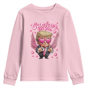Funny Cupid Trump Valentine's Day Youth Sweatshirt Sucker For You Cupid Hearts TS11 Light Pink Print Your Wear