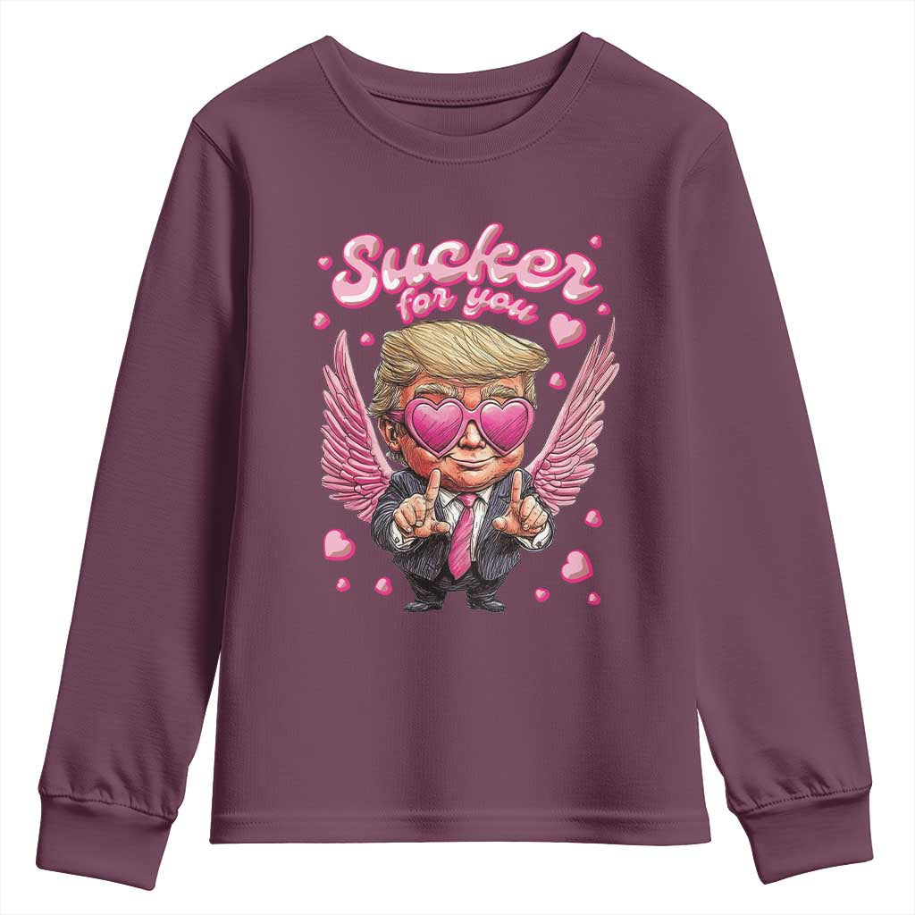 Funny Cupid Trump Valentine's Day Youth Sweatshirt Sucker For You Cupid Hearts TS11 Maroon Print Your Wear