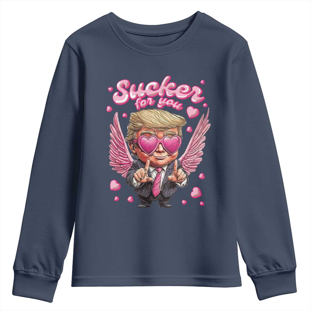 Funny Cupid Trump Valentine's Day Youth Sweatshirt Sucker For You Cupid Hearts TS11 Navy Print Your Wear