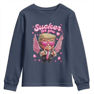 Funny Cupid Trump Valentine's Day Youth Sweatshirt Sucker For You Cupid Hearts TS11 Navy Print Your Wear